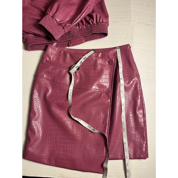 NWT-Worthington Womens Faux Croc Leather Bomber Jacket & mini Skirt Set Pink - Picture 13 of 16